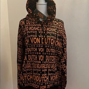 Von Dutch PARIS Hoodie with Black and Orange Print Von Butch letters XL